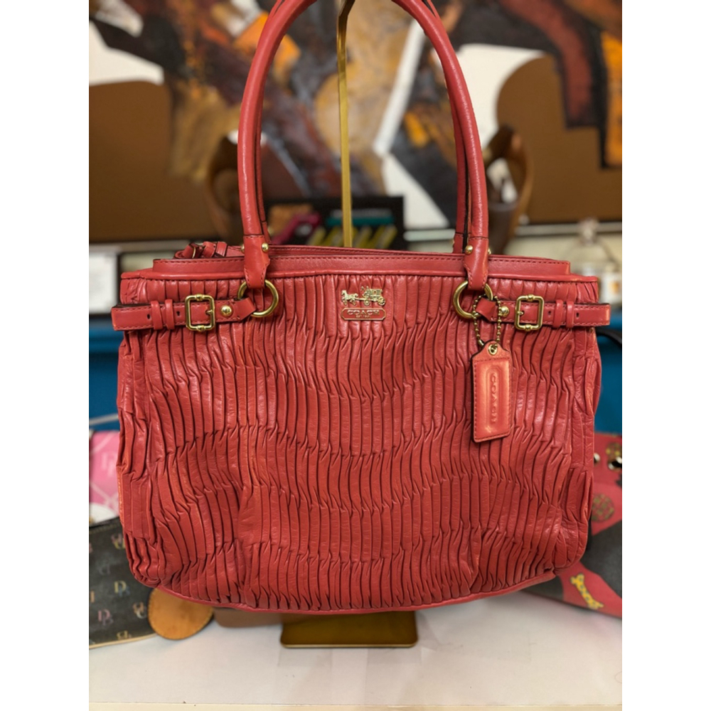 Coach Coral Ruched Leather Handbag Purse Tote Satchel Gold Hardware J1282-22325